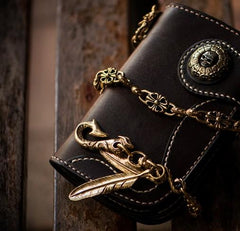Handmade Leather Mens Small Chain Biker Wallet Cool Leather Wallet With billfold Chain Wallets for Men