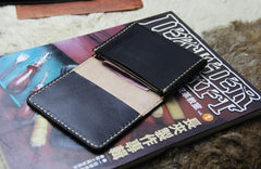Black Leather Mens Slim Front Pocket Bifold Small Wallets Card Wallet for Men