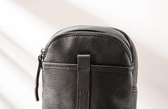 Black Leather Mens Sling Bag Sling Shoulder Bag Chest Bag for men