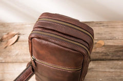 Coffee Leather Mens Sling Bag Sling Shoulder Bag Sling Backpacks Chest Bag for men