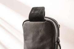 Black Leather Mens Sling Bag Sling Shoulder Bag Chest Bag for men