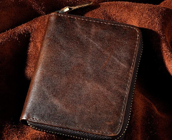 Cool Leather Mens Zipper Small Wallet Front Pocket Wallet for Men