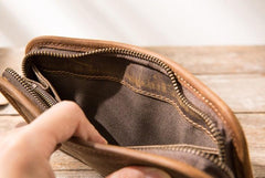 Cool Canvas Leather Mens Bifold Long Wallet Zipper Long Wallet for Men