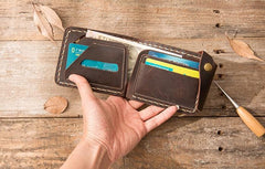 Handmade Leather Mens Small Wallets Bifold Slim Front Pocket Wallet for Men