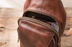 Coffee Leather Mens Sling Bag Sling Shoulder Bags Sling Backpacks Chest bag for men
