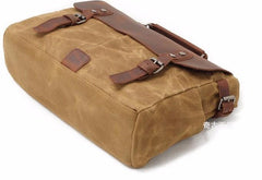 Mens Waxed Canvas Leather Side Bag Messenger Bag Canvas Courier Bag for Men