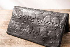 Cool Black Skull Leather Mens Long Wallet Long Wallet for Men