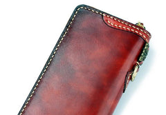 Handmade Leather Mens Chain Biker Wallet Cool Leather Wallet Long Phone Wallets for Men