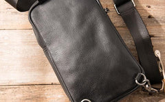 Black Leather Mens Sling Bag Sling Shoulder Bag Chest Bag for men