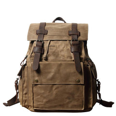 Cool Canvas Mens Vintage Large Black Backpack Computer Khaki Backpack Travel Backpack Hiking Backpackfor Men