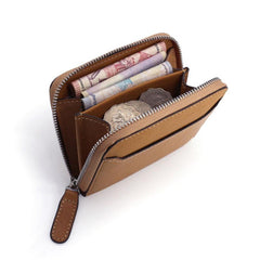 Leather Mens Zipper Front Pocket Wallet Card Wallet Slim Small Change Wallet for Men