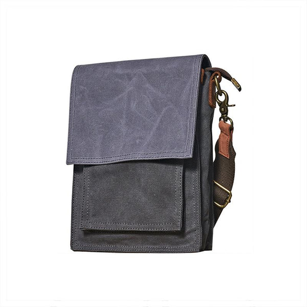 Canvas Mens Vertical Messenger Shoulder Bag Green Waxed Canvas Small Side Bag Courier Bag for Men - Back View
