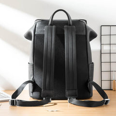 Black Fashion Mens Leather 15-inch Computer Backpacks Travel Backpacks School Backpack for men