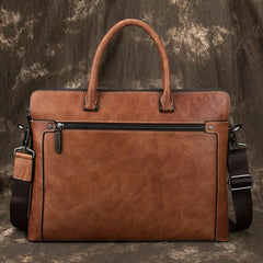 Brown Leather Men 14 inches Vintage Briefcase Handbag Blue Laptop Handbag Messenger Bag For Men