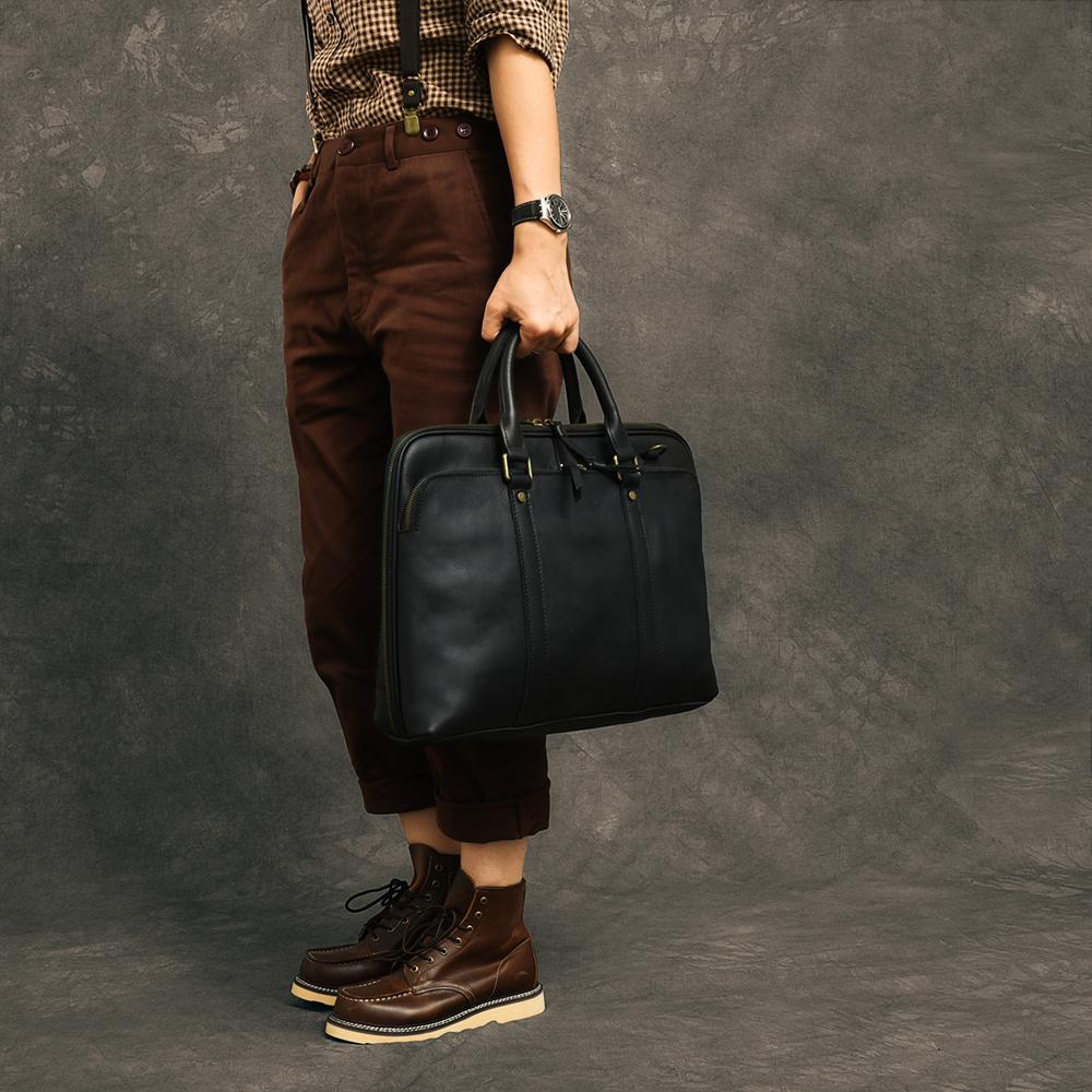 Coffee Leather Mens 15" Black Laptop Briefcase Business Brown Large Handbag For Men