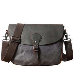Cool Waxed Canvas Leather Mens Casual Small Green Side Bag Messenger Bag For Men