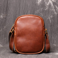 Black Leather Small Zipper Messenger Bag Vertical Side Bag Brown Courier Bag For Men