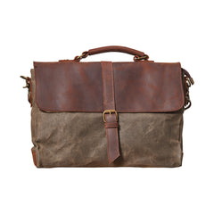 Waxed Canvas Leather Mens 14 inches Messenger Bag Briefcase Courier Side Bag for Men