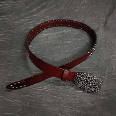 Badass Mens Brown Leather Snake Rivet Rock Punk Belt Motorcycle Belt Leather Belt For Men