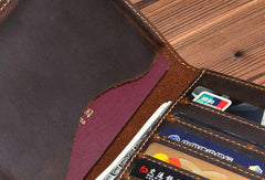 Vintage Leather Mens Passport Wallet Bifold Slim Long Wallet For Men