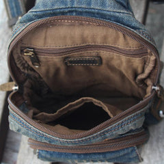 Denim Vintage Blue Messenger Bag Chest Bag Jean Blue One Shoulder Backpack For Men