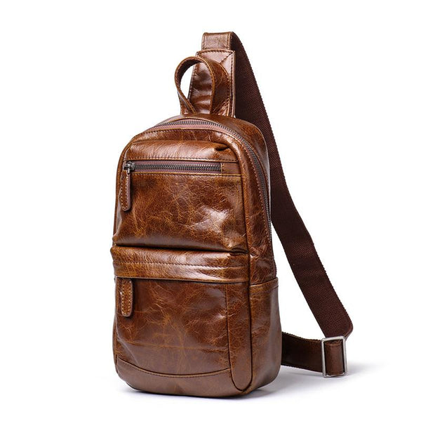 Cool Black Leather Men's Sling Bag Chest Bag Sling Crossbody Bag Brown One Shoulder Backpack For Men