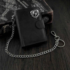 BADASS BROWN LEATHER MENS TRIFOLD SMALL BIKER WALLET BLACK CHAIN WALLET WALLET WITH CHAIN FOR MEN