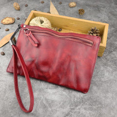 Retro Soft Leather Brown Men's Business Black Clutch Bag Purse Large Red Wristlet Bag For Men