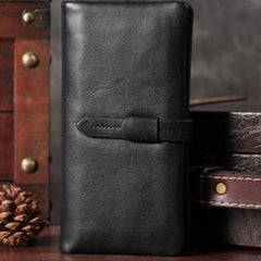 Handmade Leather Mens Cool Long Leather Wallet Bifold Clutch Wallet for Men - iChainWallets