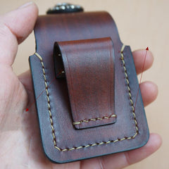Handmade Black Leather Mens Armor Zippo Lighter Case Zippo Lighter Holder with Belt Loop for Men
