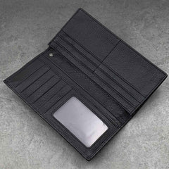 Black Casual Leather Mens Long Wallet Bifold Biker CHain Wallet Biker Wallet Chain Wallet For Men