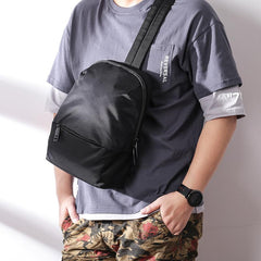 Cool Black Nylon Backpack Men's Sling Bag Chest Bag Black One shoulder Backpack Sling Pack For Men