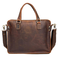 Vintage Brown Leather Mens 14 inches Briefcase Laptop Briefcase Business Bags Work Bags for Men