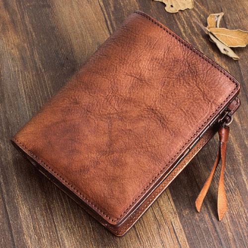 Handmade Mens Cool billfold Leather Wallet Men Small Zipper Wallets Bifold for Men - iChainWallets