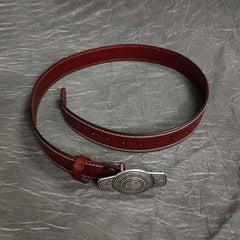 Fashion Red Brown Leather Metal Belt Motorcycle Belt Leather Biker Round Belt For Men