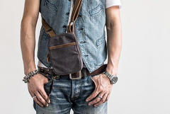 Canvas Mens Waist Bag Hip Pack Belt Bag Fanny Pack Bumbag Chest Bag Sling Bag for Men