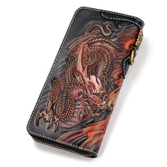 Handmade Leather Acalanatha Mens Tooled Long Chain Biker Wallet Cool Leather Wallet With Chain Wallets for Men