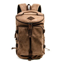 Khaki Waxed Canvas Mens Waterproof Dark Gray Large Hiking Backpack Travel Backpack Barrel Bag for Men