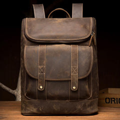 Casual Brown Mens Leather 15-inch Computer Backpacks Brown Travel Backpack School Backpacks for men