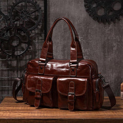 Cool Leather Mens Travel Bag Overnight Bag Work Handbags Business Bag for Men