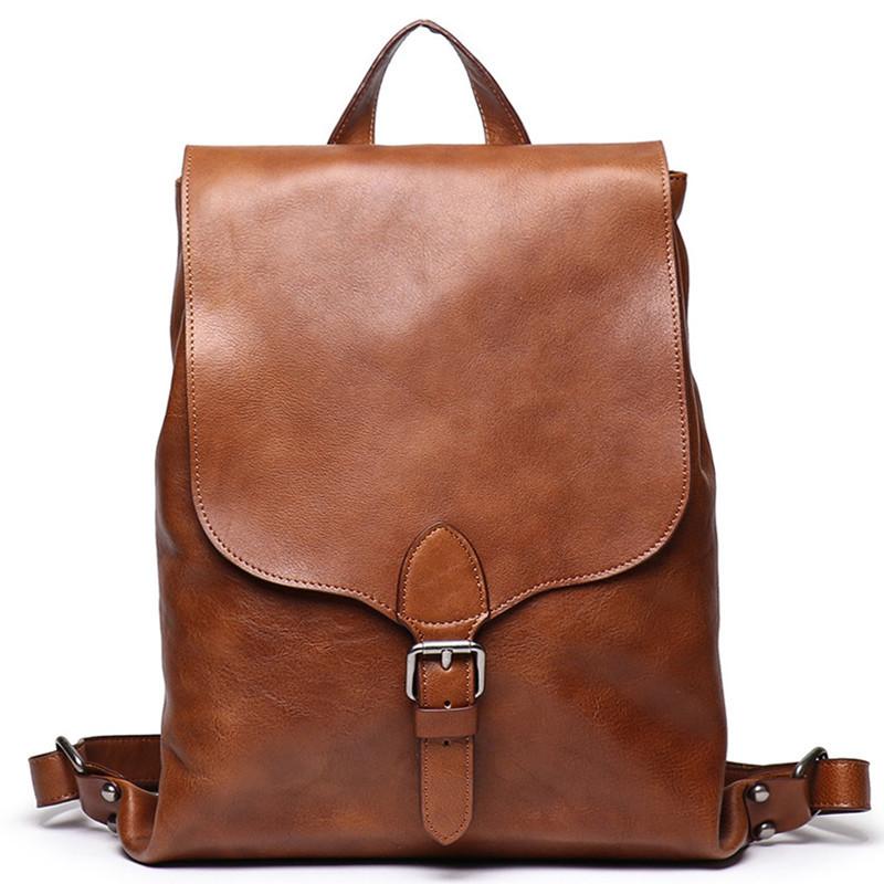 Best Brown Mens Leather 14 inches School Backpack Travel Backpack Top Computer Backpack For Men