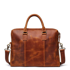 Brown Leather Mens 15 inches Simple Laptop Work Bag Handbag Briefcase Shoulder Bags Business Bags For Men