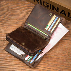 Brown Cool Leather Mens Trifold Small Wallet billfold Wallet Bifold Pocket Small Wallet for Men