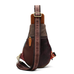 Stitched Brown Leather Men's Sling Bag Circle Shoulder Bag Chest Bag One Shoulder Backpack For Men