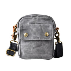 Gray Cool Canvas Mens Mini Vertical Waist Bag Belt Pouch Messenger Bags Side Bag for Men