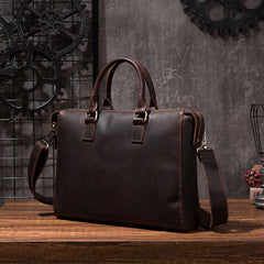 Cool Coffee Leather Mens Briefcase 15inch Laptop Bag Work Handbag Business Bag for Men