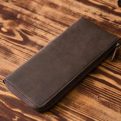 Handmade Leather Mens Cool Long Leather Wallet Zipper Clutch Wallet for Men - iChainWallets