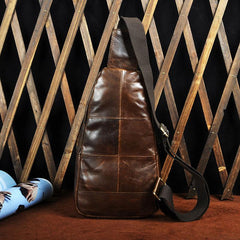 Cool Coffee Leather Chest Bag Sling Bag Sling Crossbody Bag One Shoulder Backpack For Men