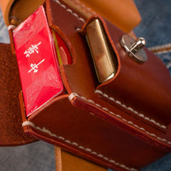 Handmade Leather Mens Leather Cigarette Case Cigarette Box Lighter Pocket Tobacco Pouch