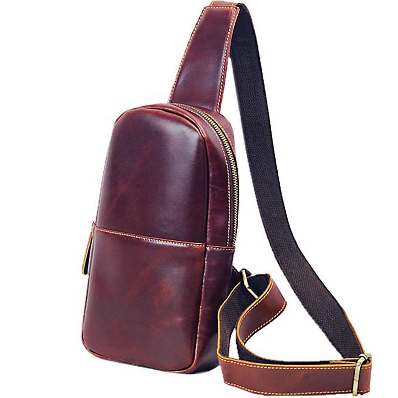 Brown Cool Leather Mens Sling Bag Chest Bag Brown Sling Pack For Men